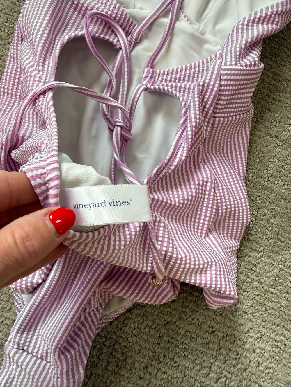 Vineyard Vines Purple Striped One-Piece Swimsuit - Picture 3 of 4